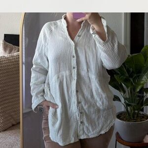 We The Free Boho White Button Front Blouse